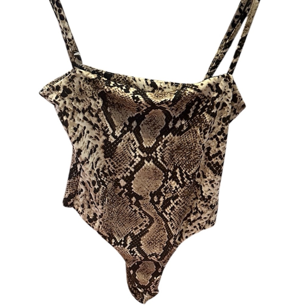 Croc Print Thong Bodysuit Cream & Brown Size M